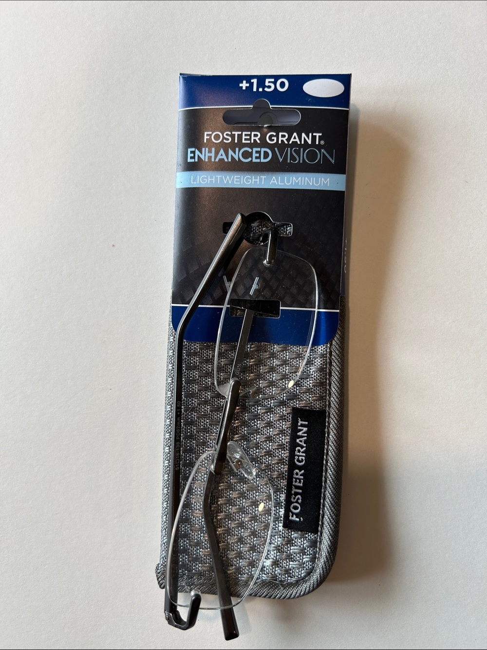 Foster Grant Rimless Reading Glasses in Black and Silver +1.50